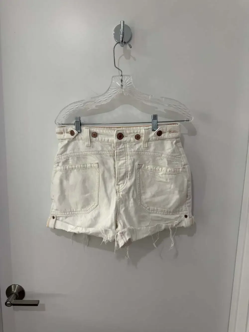 Free People We The Free Moxie High-Rise Raw Hem Utility Denim Shorts